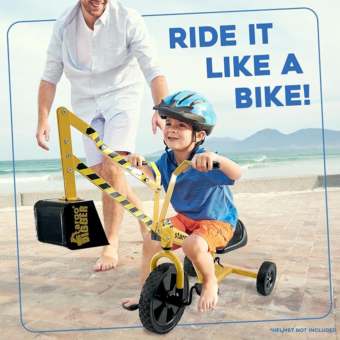 stargo Kids Excavator Sand Digger Tricycle with Pedals, Handlebar, Scooper and Rotating Wheel, Ride On Excavator Construction Toy Trike for Toddler Boy
