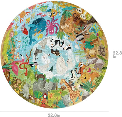 boppi Round 150 Piece Jigsaw for Kids Aged 5-8 | Educational Animals Around the World Puzzle with Continents & Animal Habitats | Eco-Friendly Recycled Cardboard