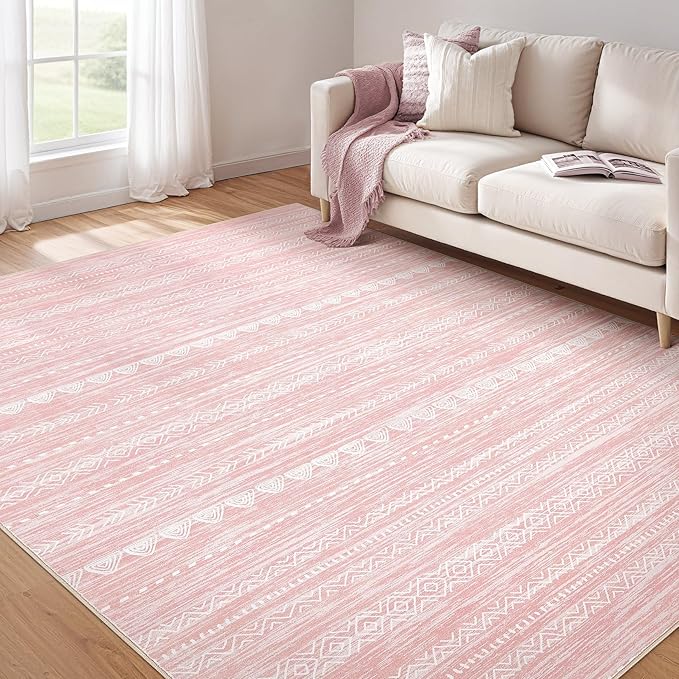 Nakagishi Pink Rugs for Bedroom Girls: 5x7 Washable Boho Large Neutral Area Rug Cute Soft Modern Indoor Floor Non Slip Accent Carpet for Living Room Nursery Kids Playroom Dorm Preppy Baby Room Decor