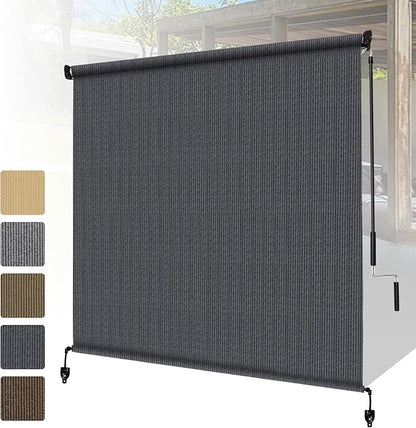 Shade&Beyond Custom Size Outdoor Roller Shades Cordless Patio Roll Up Blinds Exterior Shade Cloth Roll for Porch, Blue Gray