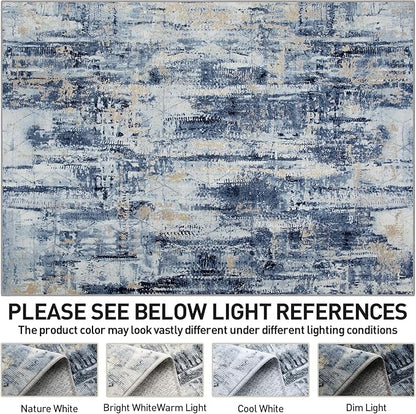 8x10 Area Rugs Washable Rug: Large Modern Abstract Living Room Rug Soft Anti-Skid Thin Carpet Indoor Floor Non-Shedding Carpets for Bedroom Dining Room Farmhouse Nursery Home Office Blue Gold
