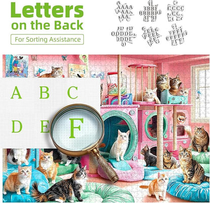 Cat Paradise 1000 Piece Puzzle for Adults Playful Kittys in Pink Playroom Jigsaw Puzzle Vibrant Colorful Cat Play Area Family Challenging Fun Animal Puzzle Gift for Adult Game Night