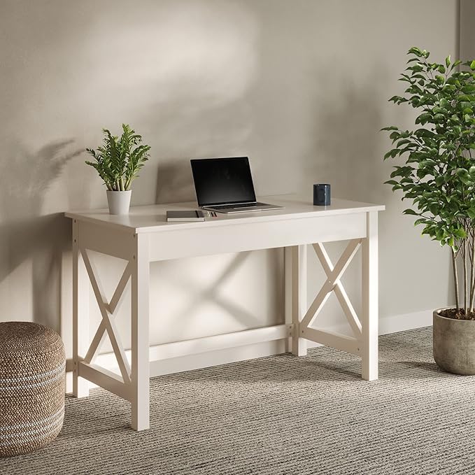 Lavish Home Writing Desk - Work Desk with X-Pattern Legs - for Office, Bedroom, Computer, or Craft Table - Home Office Desks (White)