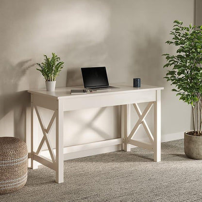 Lavish Home Writing Desk - Work Desk with X-Pattern Legs - for Office, Bedroom, Computer, or Craft Table - Home Office Desks (White)