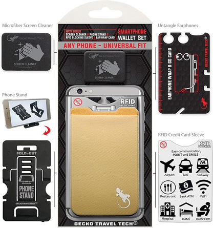 Phone Wallet - Adhesive Card Holder - Cell Phone Pouch - Stick on Lycra Pocket by Gecko - Carry Credit Cards and Cash