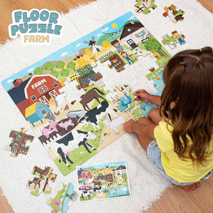 BONNYCO Giant Floor Puzzles for Kids of Farm Animals with 48 Large Pieces. Jumbo Puzzle 36.2 x 24.4 in, Gifts for Boys and Girls, Educational Kids Toys Ages 2-8