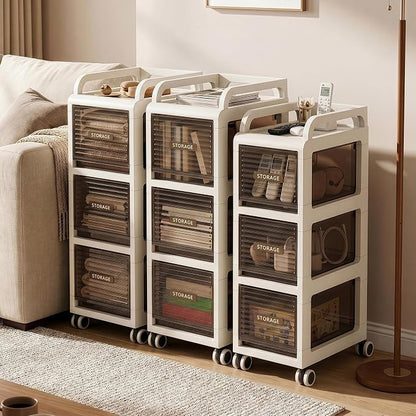 Bathroom Storage with Drawers, 9.8" Wide Wide Slim Storage Cabinet with Wheels for Small Spaces, Narraw Cart for Kitchen Office Bedroom Dinning Room Under Desk, 29.7" Tall