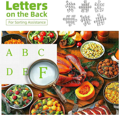 Delicious Dinner 500 Piece Food Puzzles for Adults, Fun Turkey Puzzles for Adults 500 Pieces with HD Print & Poster, 15" X 23" Dust Free Halloween Thanksgiving Christmas Family Games