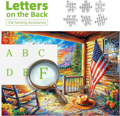 300 Piece Puzzle for Adults Beautiful Autumn Mountain Lake Scene with Lakeside Cabin, Natural Landscape & Sunset Cabin Porch View Jigsaw Puzzle for Adults & Seniors Relaxing Puzzles for Home Decor