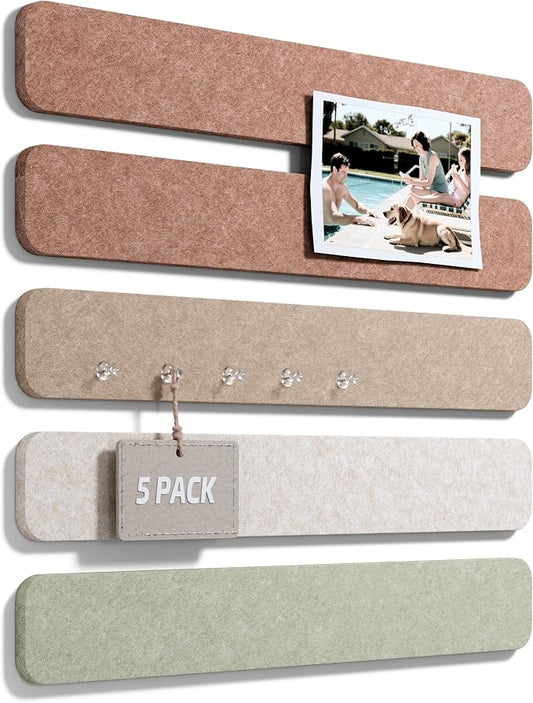 Fluxynara 13" x 2" Felt Wall Panels, Boho | 5-Pack Cork Board Alternative with 35 Push Pins, Adhesive Mounting for Bedroom Door or Home Office