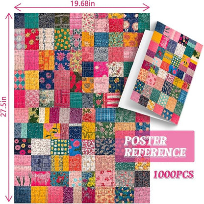Sewing Patch 1000 Piece Puzzle for Adults, PICKFORU Vintage Quilt Patchwork Flower Art Puzzles, Impossible Difficult Colorful Theme as Wall Decor