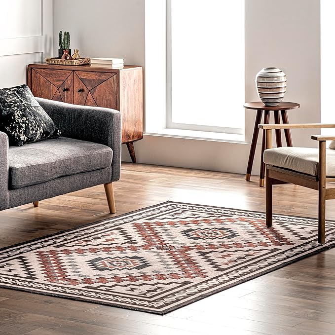 nuLOOM Leighton Machine Washable Southwestern Medallion Ultra Thin Accent Rug, 2x3, Beige