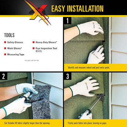 Xcluder Rodent Control Fill Fabric, Large DIY Kit with Inspection and Fit Tool, Stainless Steel Wool, Stops Rats and Mice