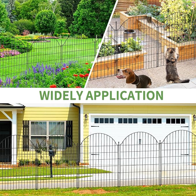 5 Panels Decorative Garden Fencing with Gate for Yard, 40in (H) x 11.8ft (L) No Dig Animal Barrier Fence, Rustproof Metal Wire Outdoor Dog Fences Panel Border with Temporary Ground Stakes