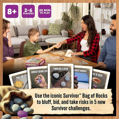 Exploding Kittens Survivor: Let’s Go to Rocks Game for Ages 8+, 2 to 6 Players, Strategy and Challenge Party Game with Rocks, Cards, and Immunity Necklace.
