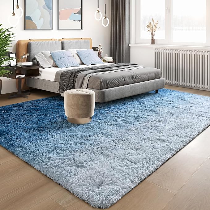 Tepook Soft Fluffy Rugs for Living Room, 5x8 Shaggy Area Rug for Bedroom, Modern Shag Rug Fuzzy Carpets for Kids, Plush Indoor Nursery Home Decor Rug with Non-Slip Bottom, Gradient Navy Blue