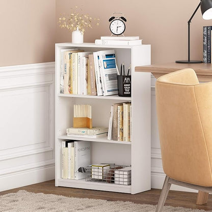 Furinno Jaya Book Shelf, 3-Tier Bookshelf, Bookcase with Adjustable Shelves, 9.5 x 24.5 x 40.3, for Organization and Storage, for Living Room, Bedroom, Home Office, White