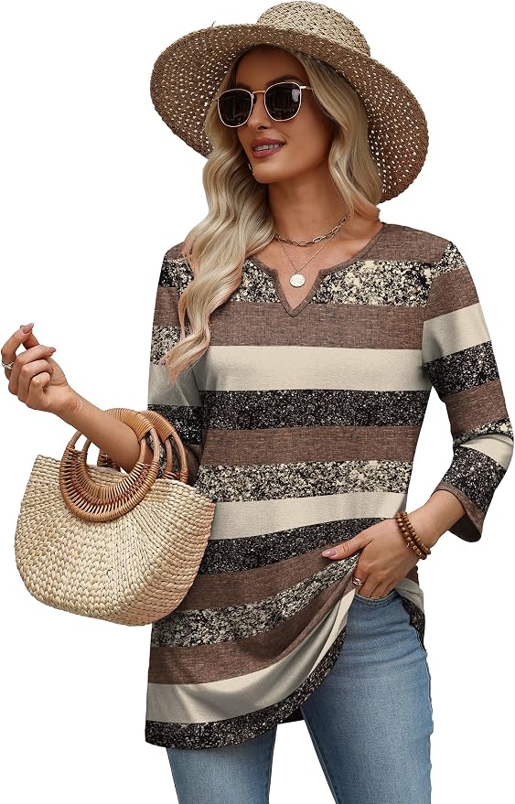 OFEEFAN Summer Boho Tops For Women 3/4 Length Sleeve Womens Tops Vacation Outfits