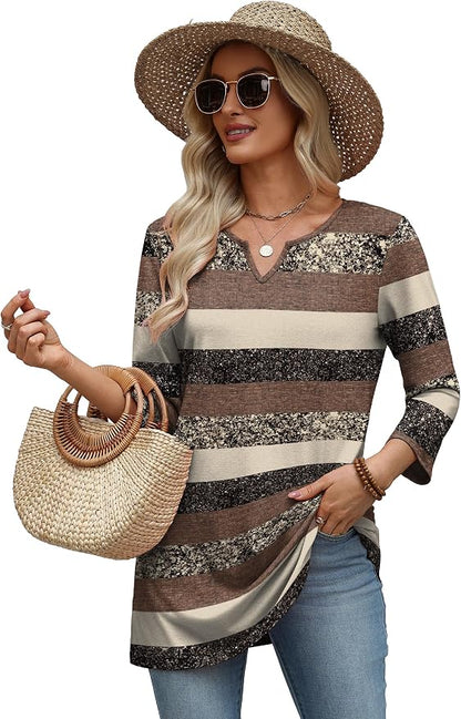OFEEFAN Summer Boho Tops For Women 3/4 Length Sleeve Womens Tops Vacation Outfits