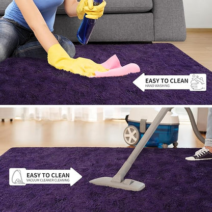 Tepook 6x9 Area Rugs for Living Room, Soft Fluffy Shag Purple Rug for Bedroom Nursery, Modern Shaggy Plush Upgraded Non-Slip Carpet for Girls Boys Kids Room Dorm Home Decor