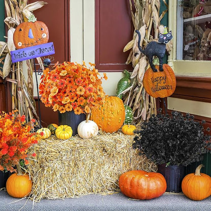 AGIRL 16 Bundles Artificial Fall Flowers Outdoor Indoor Decoration,No Fade Autumn Fake Plastic Plants with Eucalyptus Leaves,Faux Mums for Thanksgiving Garden Front Door Porch Patio Fall Decor