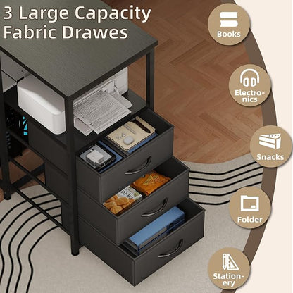 YOSHOOT 2 Person Computer Desk, 87" Long Gaming Desk for 2 People | Double Desk with 3 Fabric Drawers and 2 Power Outlets, Home Office Table for Adults and Teenagers, Black