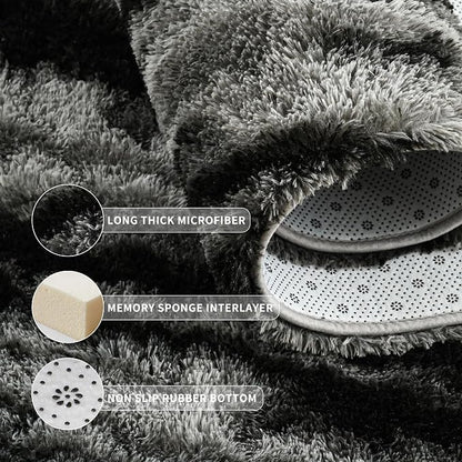 Tepook Fluffy Large Rugs for Living Room, 8x10 Area Rugs for Bedroom, Modern Shag Fuzzy Carpets for Kids Boys Girls, Plush Indoor Nursery Home Decor Rug with Non-Slip Bottom, Black Grey