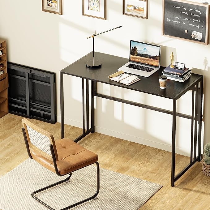 40" Folding Computer Desk No Assembly Needed Foldable Table for Small Space | Small Folding Table for Home Office, Study, Writing, Gaming, Compact RV Living, Camping, Sturdy and Easy Carry, Versatile