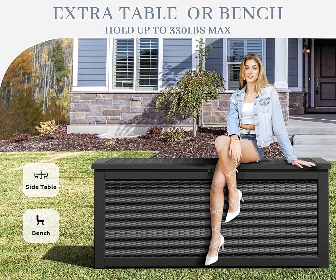 NUNU LAB 260 Gallon Outdoor Storage Box,Resin Large Sturdy Deck Box, Backyard Outside Storage Box Waterproof with Double Wall Panels,Package Delivery Box,Garden Box,Tool Box,Outdoor Hose Storage Bin