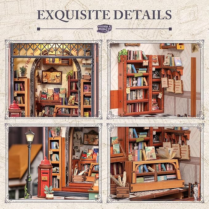 Fsolis Book Nook Kit, DIY Miniature House Kit 3D Puzzles for Adults, Booknook Library Tiny House Mini Bookshelf Diorama Decor Gifts for Women Teenagers Book Lovers (Jack's Bookery)