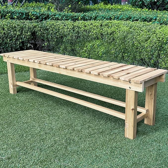 Outdoor Garden Bench, 3-Person Wood Patio Bench Weatherproof Outdoor Backless Bench, Anti-Corrosion and Anti-Rust Garden Benches for Garden Lawn Porch Park Backyard (Natural,47.25''/120cm)