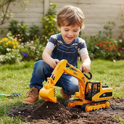 Liberty Imports 15" Oversized Construction Truck Toys for Kids – 1:22 Scale Friction Powered Vehicles with Realistic Moving Parts (Excavator)