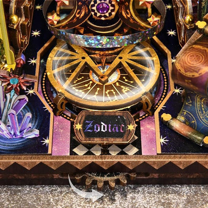 Book Nook DIY Kit for Adults, 3D Wooden Puzzle with LED,Bookend Bookshelf Decoration,Miniature Dollhouse for Home Decor,Mystic Zodiac