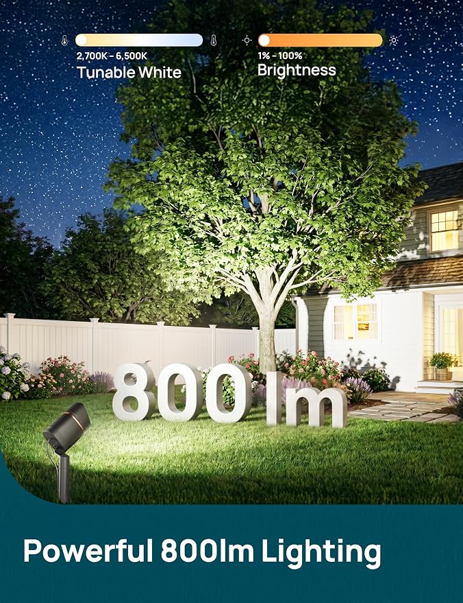 Linkind Smart Low Voltage Landscape Lights 12–24V, Dual Ring, RGBW, 4 Pack | SL6LV, Required Transformer & Wire, Metal Housing, 8W, 800LM, IP65 Waterproof, Outdoor Spot Lights for Yard, Garden, Tree