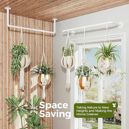 Bamworld Hanging Planters 2PCS for Indoor Plants Hanging Plant Holder Plant Hanger Indoor Ceiling Window Plant Shelves Wall Mount Black Metal Rod(Pot&Plant Not Included) White