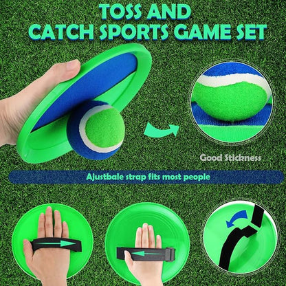 Charniol Kids Toys Toss and Catch Game Set Beach Game Outdoor Ball Sports Games Toss and Catch Ball Nylon Toys for Kids Adults(Blue Green,12 Paddles 6 Balls)
