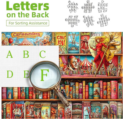 1000 Piece Puzzles for Adults Clearance, Heroes and the Circus Bookshelf House Puzzle for Adults, Challenge Art Jigsaw Puzzles, for Gift Birthday Party Games Family, 27.5X19.7 in Dust Free Puzzle