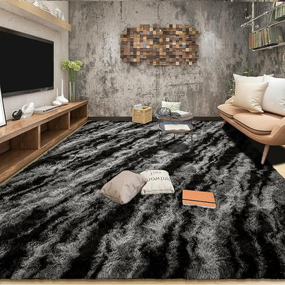 Tepook Soft Fluffy Rugs for Bedroom, 4x6 Area Rug for Living Room, Modern Shaggy Room Rug for Kids Boys Girls, Plush Throw Rugs Indoor Nursery Home Decor Rug with Non-Slip Bottom, Black Grey