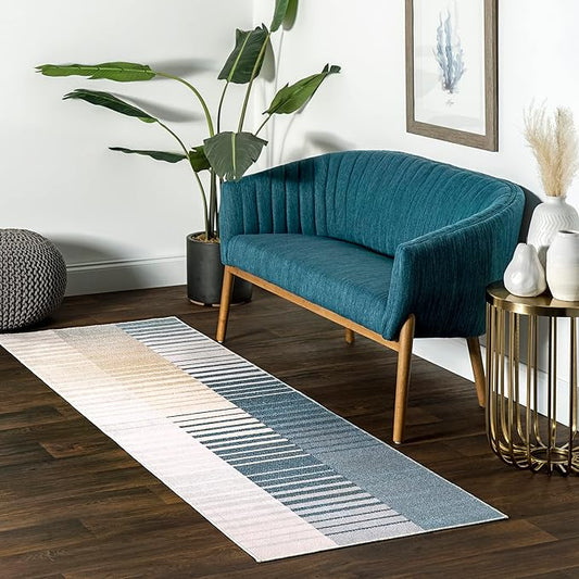 nuLOOM Lennie Modern Multi Striped Machine Washable Ultra Thin Runner Rug, 2' 6" x 8', Beige