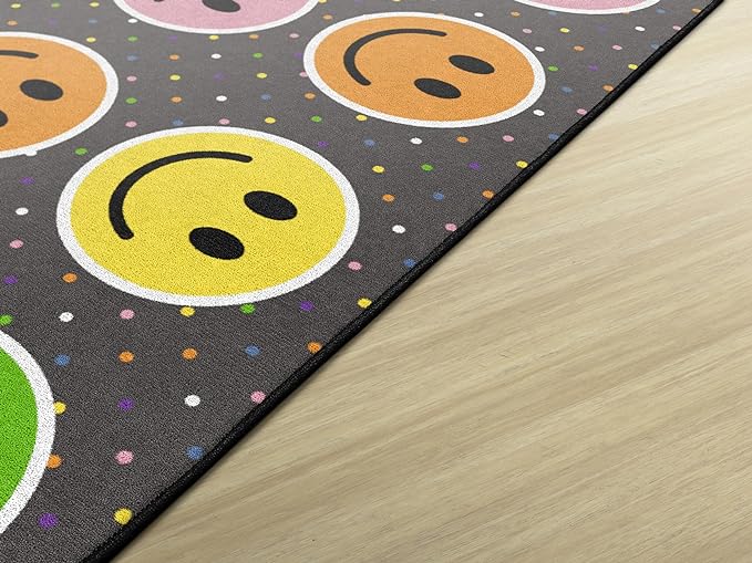 Flagship Carpets Smiley Seating (Seats 20) Classroom Area Rug or Educational Learning Mat, Kids Room or Playroom Carpet, 6' x 8'4", Gray/Multi
