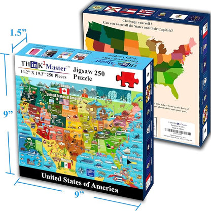 Think2Master United States Map 250 Pieces Jigsaw Puzzle. Great Gift for Adults & Seniors. Easier to Handle Larger Pieces. Size: 14.2” X 19.3”