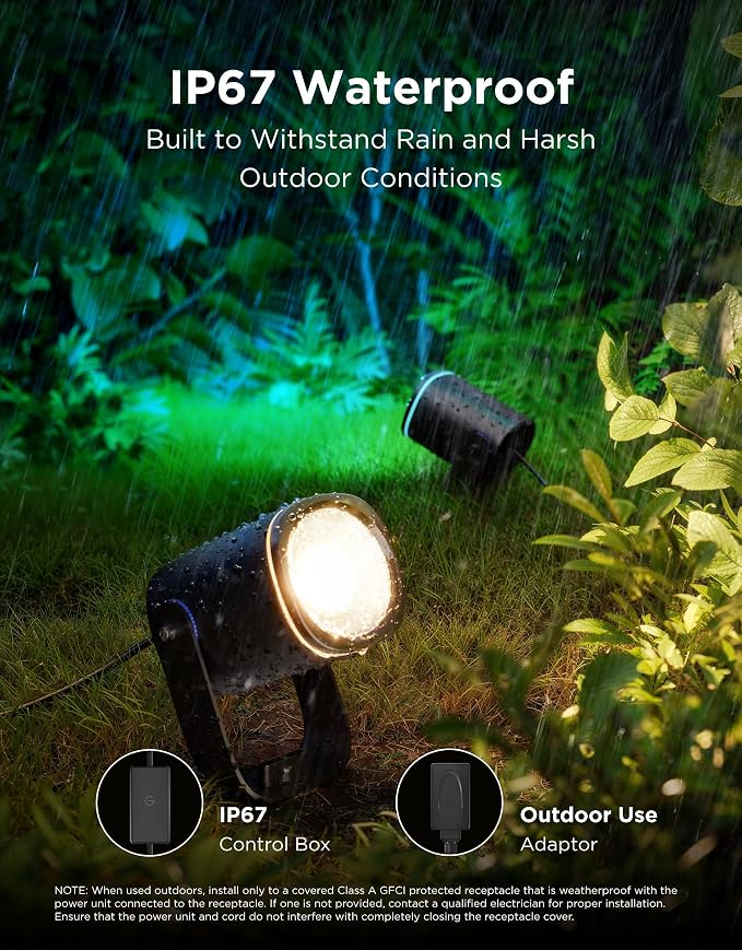 Govee Outdoor Spot Lights 2, IP67 Waterproof Spotlights, RGBWIC, 2 Pack | Landscape Lights Work with Matter, Alexa, and Google Assistant, Color Changing Ourdoor Light for Patio, Yard, Garden