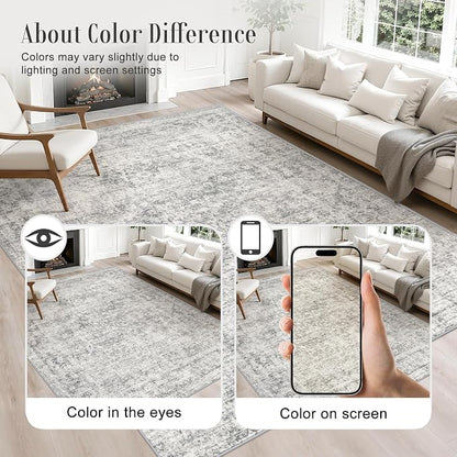 6x9 Area Rug Living Room Rug: Washable Modern Abstract Soft Thin Rug Indoor Floor No Slip Carpet for Bedroom Dining Room Farmhouse Nursery Home Office - Retro Black Grey