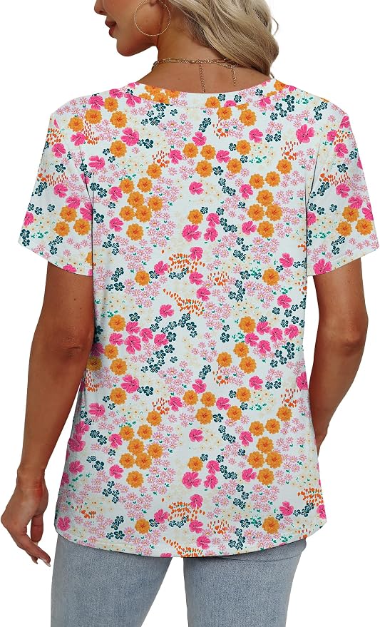 Alaroo Womens Summer Tops 2026 V Neck Short Sleeve Shirts Trendy Dressy Casual Vacation Outfits Printed