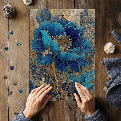 Blue Flower Puzzles for Adults 1000 Pieces, Beautiful Vintage Elegant Floral Jigsaw Puzzles, Diamond Aesthetic Art Plant Theme Puzzle Challenge for Adults Artistic