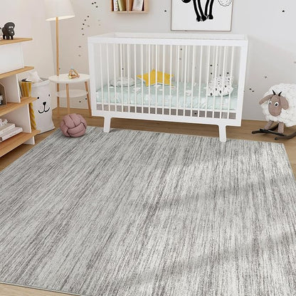 Nakagishi 10x14 Area Rugs Living Room: Washable Large Vintage Rug Neutral Non-Slip Soft Stain Resistant Indoor Carpet for Bedroom Nursery Dining Room Office Playroom - Grey-01