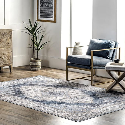 nuLOOM Dania Machine Washable Medallion Accent Rug, 2' x 3', Navy, Rectangular, 0.1" Thick