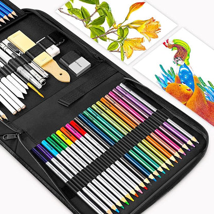 iBayam 78-Pack Drawing Set Sketching Kit Art Supplies for Adult, Christmas Gifts for Adult, with 3-Color Sketchbook, Coloring Book, Colored, Graphite, Charcoal, Watercolor & Metallic Pencil