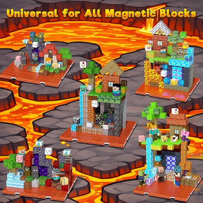 4PCS 4" x 4" Magnetic Building Block Base Plates for Kids, Strong Grip Magnetic Tiles Base Compatible with Most Popular Magnetic Blocks & Cubes, STEM Educational Toys for Boys Girls Ages 3+ (Lava)
