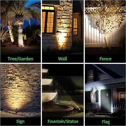Landscape Light Kit, 6 Pack 3CCT Selectable Spot Light and 100W Low Voltage Transformer and 100FT Cable and 30 Wire Connectors, Aluminum ORB Waterproof LED Uplight for Garden Flag Wall